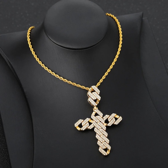Cuban Link Simple Cross, Rope Chain Necklace, Cuban Link Pendant Necklace - Picture 6 of 9
